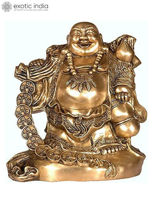 10" Laughing Buddha Handmade Brass Statue for Home Decor