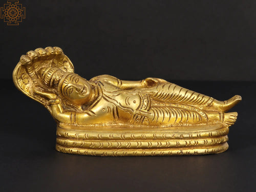 6" Lord Vishnu Yoga Nidra Handmade Brass Idol