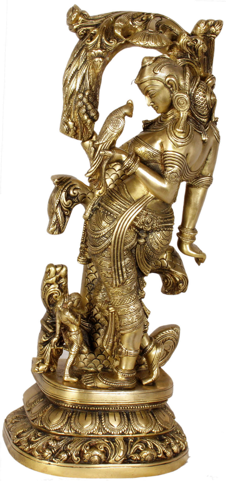 17" Brass Celestial Nymph Idol with Parrot Handmade