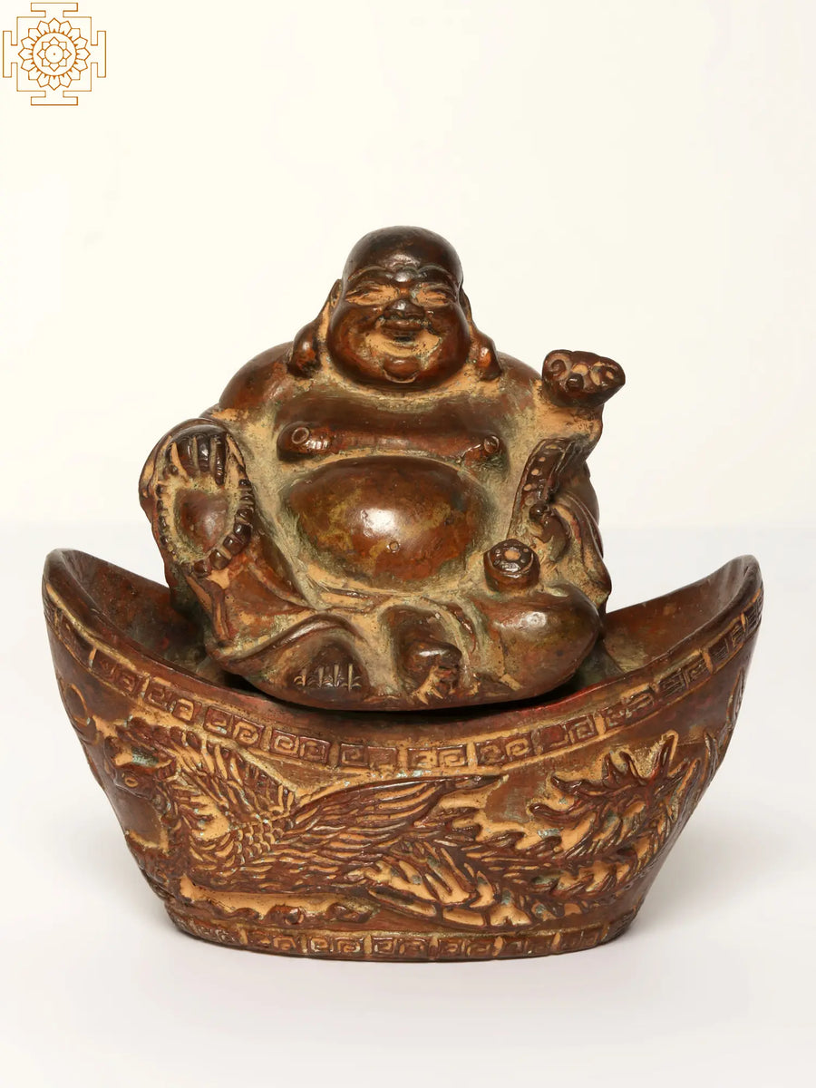 4" Brass Laughing Buddha Idol for Home Decor