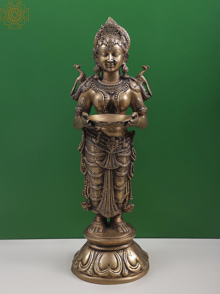 30" Handcrafted Deeplakshmi Brass Statue for Home Pooja