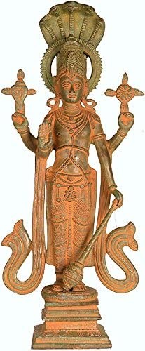 17" Chaturbhuja Shri Vishnu Brass Statue Handmade