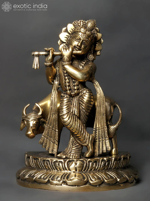 9" Kanhaiya Brass Idol Handmade Statue for Pooja