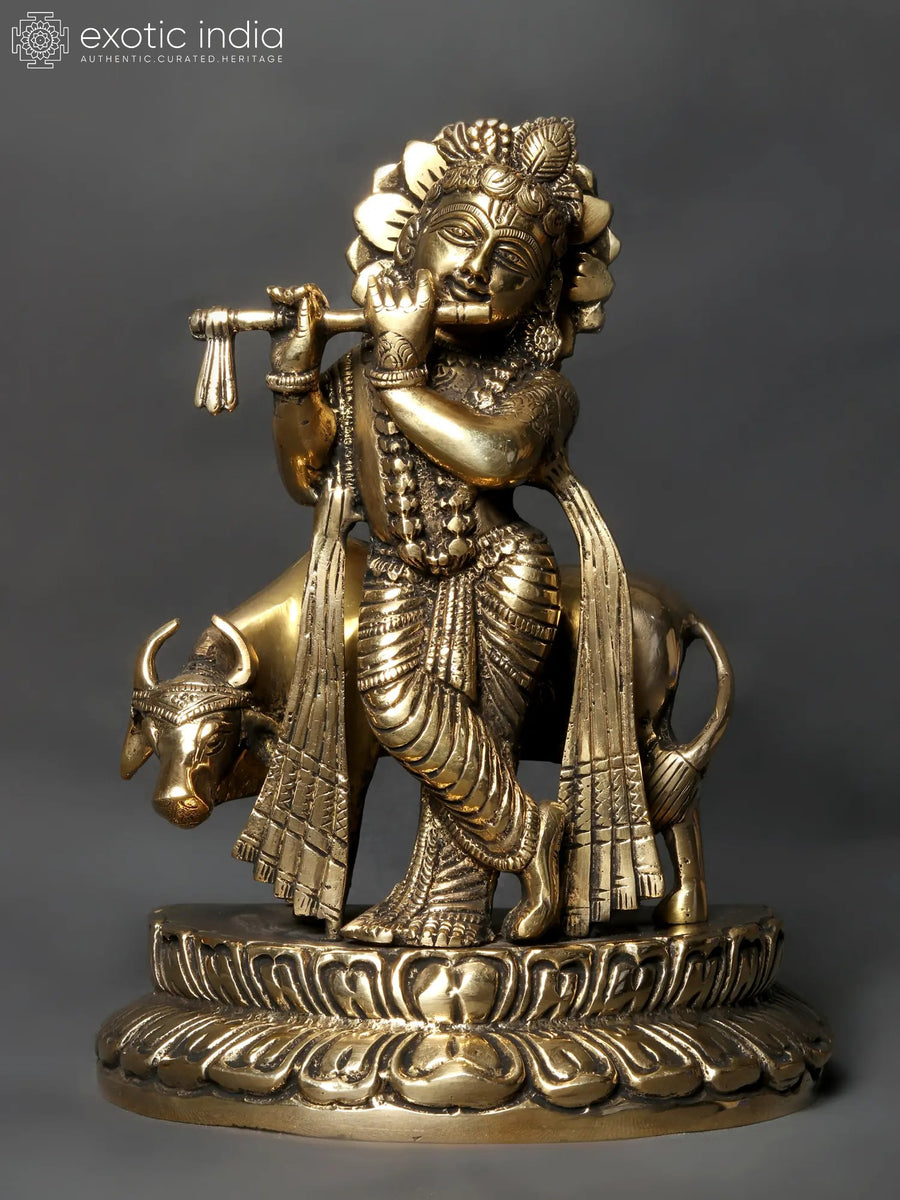 9" Kanhaiya Brass Idol Handmade Statue for Pooja