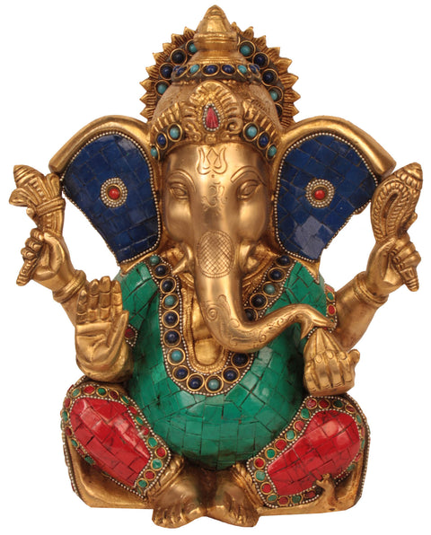 10" Blessing Lord Ganesha Brass Statue with Large Ears | Handmade | Made in India