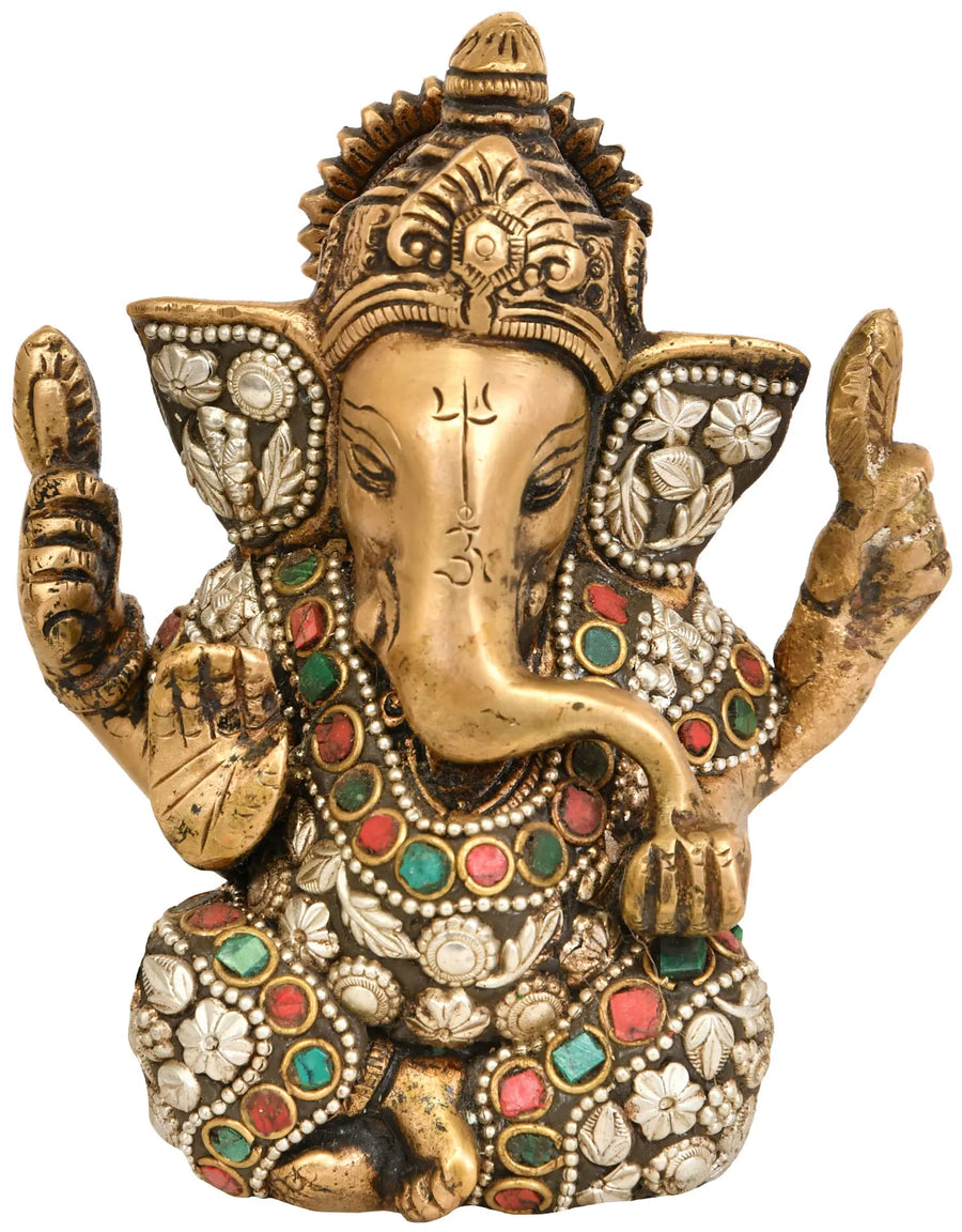 4" Lord Ganesha Brass Idol in Ashirwad Mudra Handmade