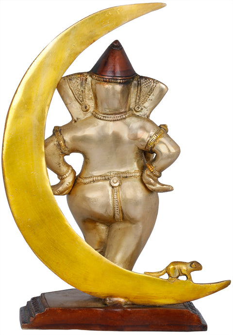 9" Chandra Ganesha Brass Idol | Handmade Religious Figurine