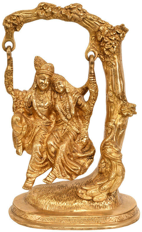 10" Radha and Krishna Swing Together In Brass | Handmade | Made In India