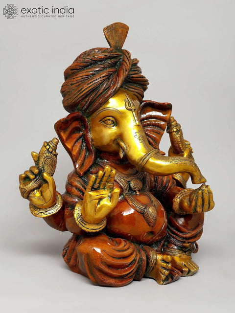 17" Turbaned Ganesha In Brass | Handmade | Made In India