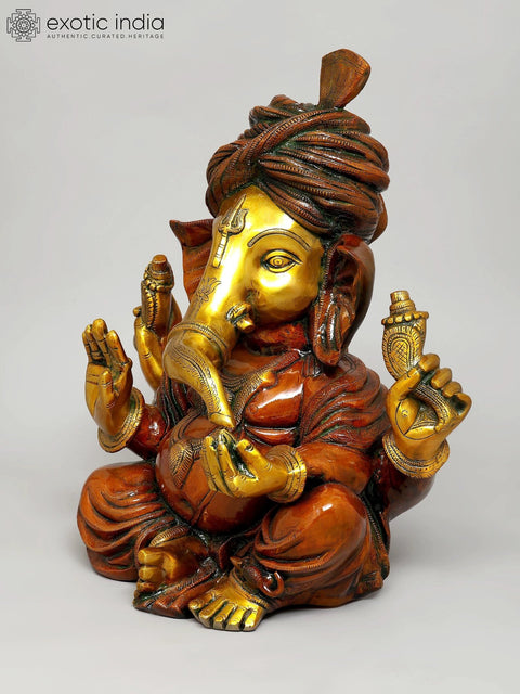 17" Turbaned Ganesha In Brass | Handmade | Made In India