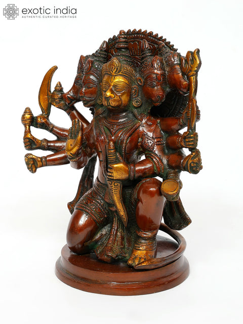 8" Five-Headed Lord Hanuman Brass Sculpture | Handmade Religious Figurine