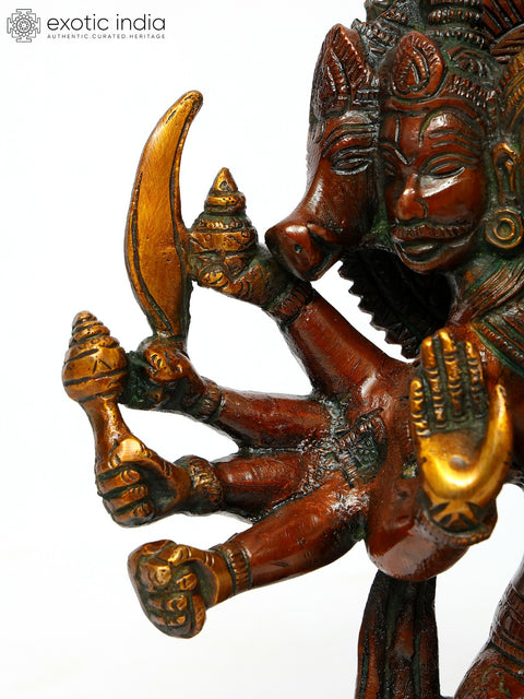 8" Five-Headed Lord Hanuman Brass Sculpture | Handmade Religious Figurine