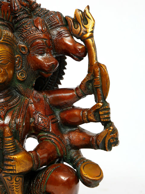 8" Five-Headed Lord Hanuman Brass Sculpture | Handmade Religious Figurine