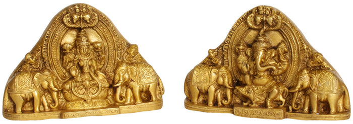 4" Goddess Lakshmi and Lord Ganesha Wall Hanging In Brass | Handmade | Made In India