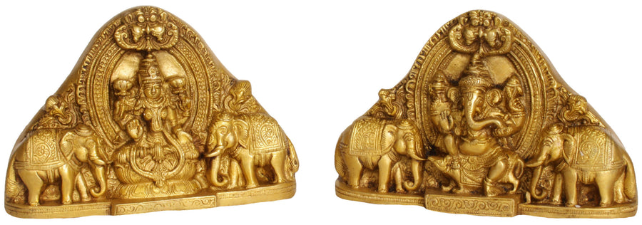 4" Brass Goddess Lakshmi and Lord Ganesha Handmade Wall Hanging