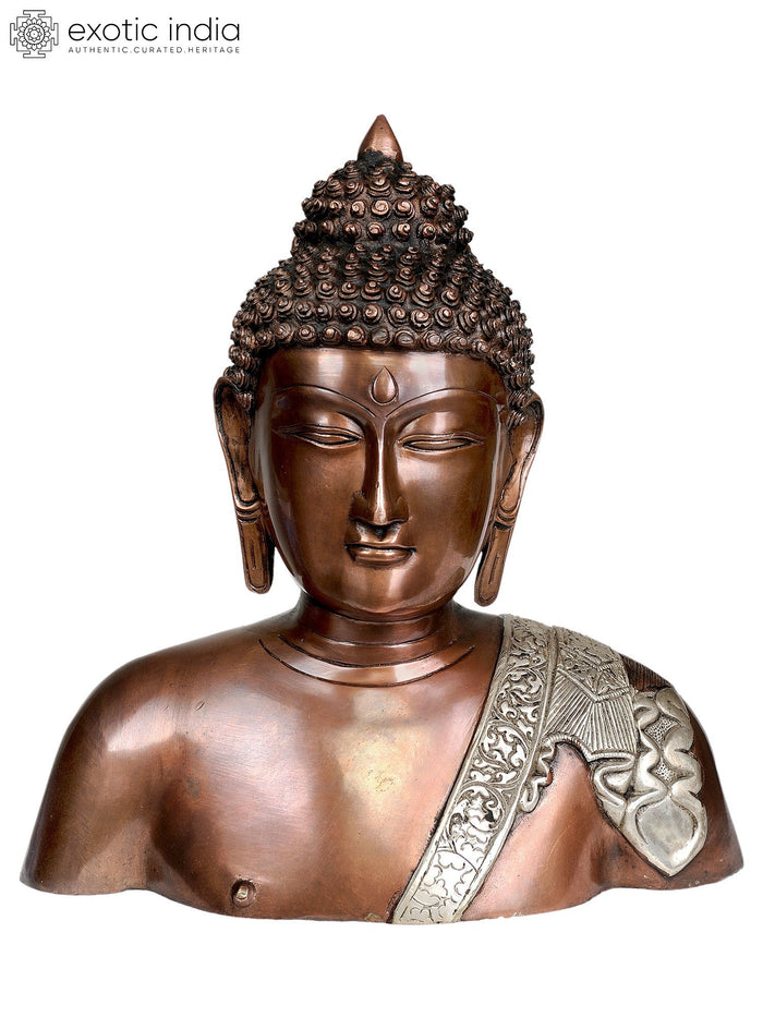 13" Handmade Buddha Bust Brass Statue