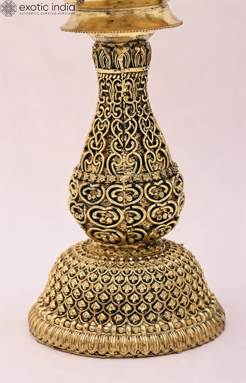 8" Fully Carved Superfine Peacock Lamp in Brass