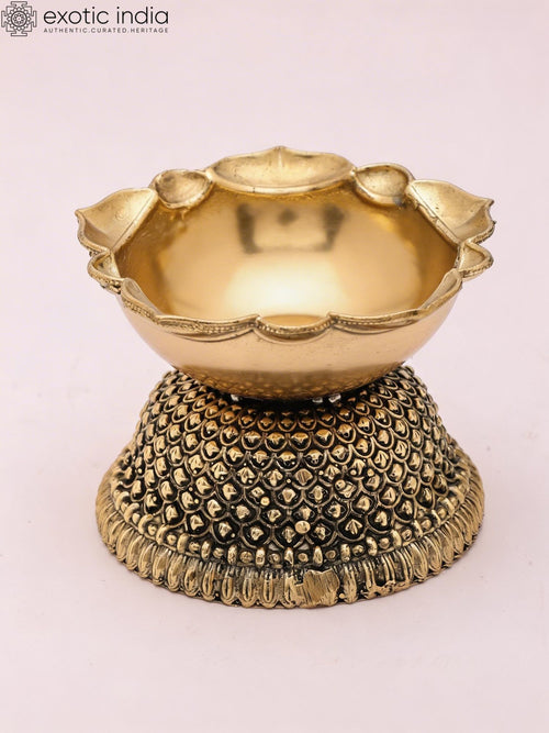 2" Small Designer Superfine Brass Diya Lamp for Puja
