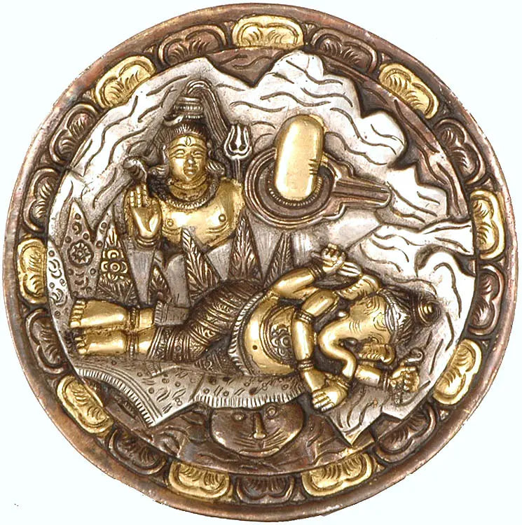 6" Ganesha and Shiva Brass Wall Hanging Plate Handmade