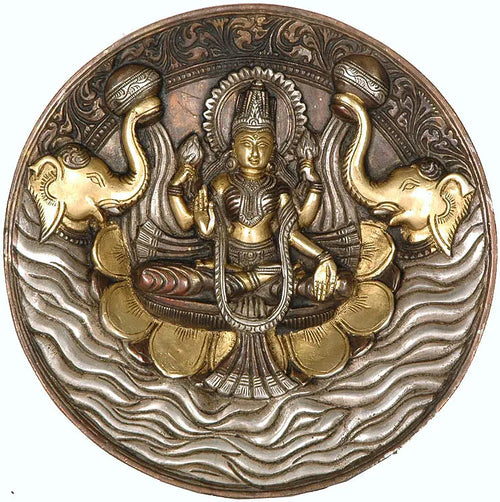 7" Goddess Lakshmi Handmade Brass Wall Hanging Plate