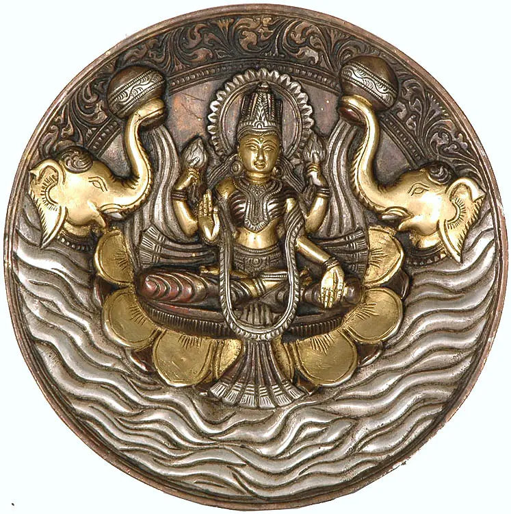 7" Goddess Lakshmi Handmade Brass Wall Hanging Plate