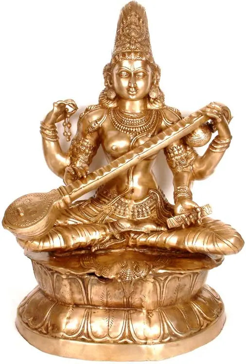 Large Size Goddess Saraswati Brass Statue for Pooja