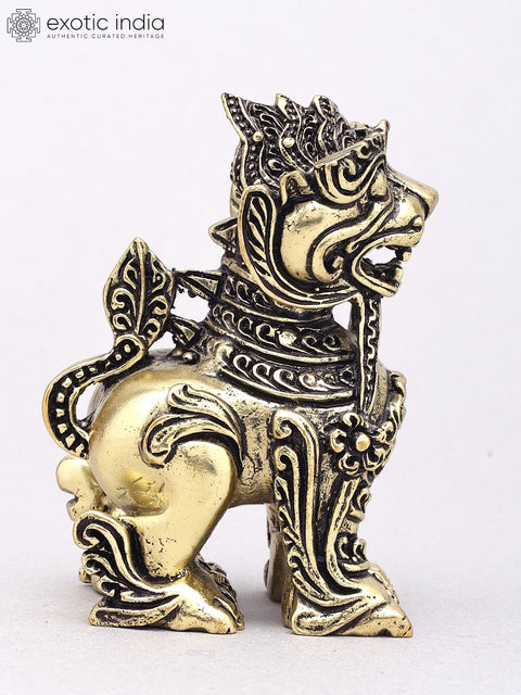 3" Small Superfine Yali Guardian Lion | Handcrafted Brass Temple Protector Statue