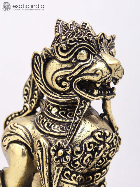3" Small Superfine Yali Guardian Lion | Handcrafted Brass Temple Protector Statue