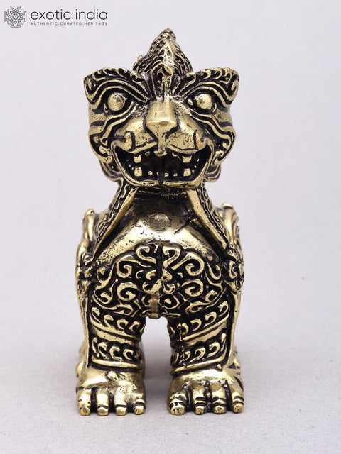 3" Small Superfine Yali Guardian Lion | Handcrafted Brass Temple Protector Statue