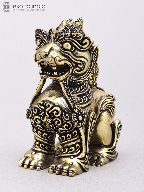 3" Small Superfine Yali Guardian Lion | Handcrafted Brass Temple Protector Statue