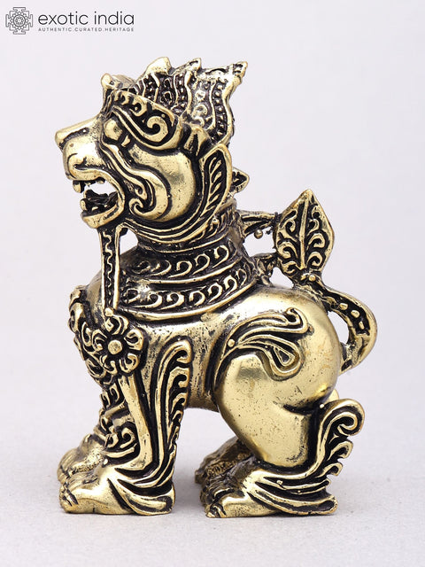 3" Small Superfine Yali Guardian Lion | Handcrafted Brass Temple Protector Statue