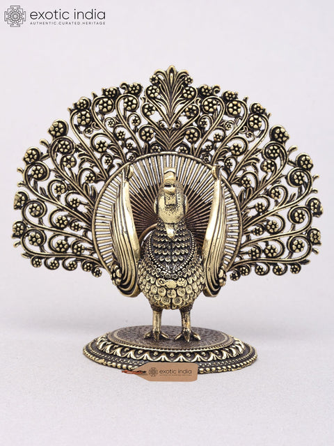 3" Small Superfine Peacock Figurine with Open Tail | Brass Table Decor