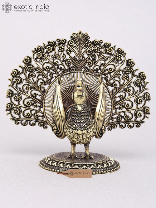 3" Superfine Brass Peacock Statue with Open Tail for Home Decor