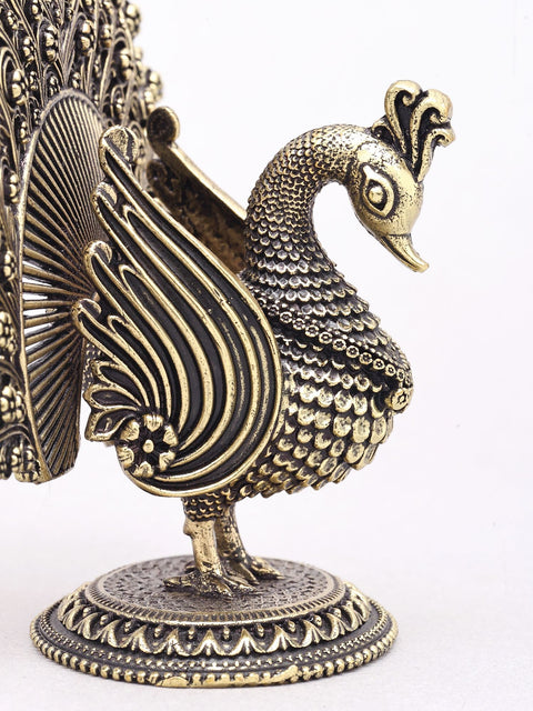 3" Small Superfine Peacock Figurine with Open Tail | Brass Table Decor