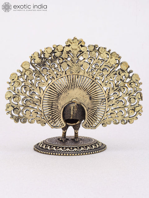 3" Small Superfine Peacock Figurine with Open Tail | Brass Table Decor