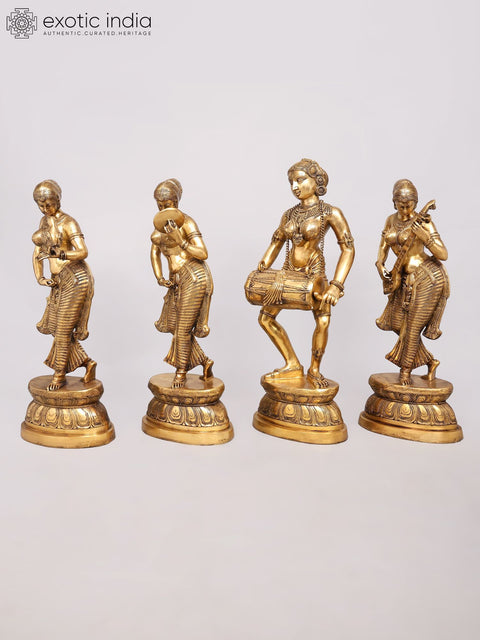39" Elegant Brass Classical Dancers & Musicians | Cultural Decor Set of Four Statues