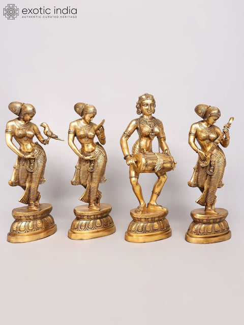39" Elegant Brass Classical Dancers & Musicians | Cultural Decor Set of Four Statues