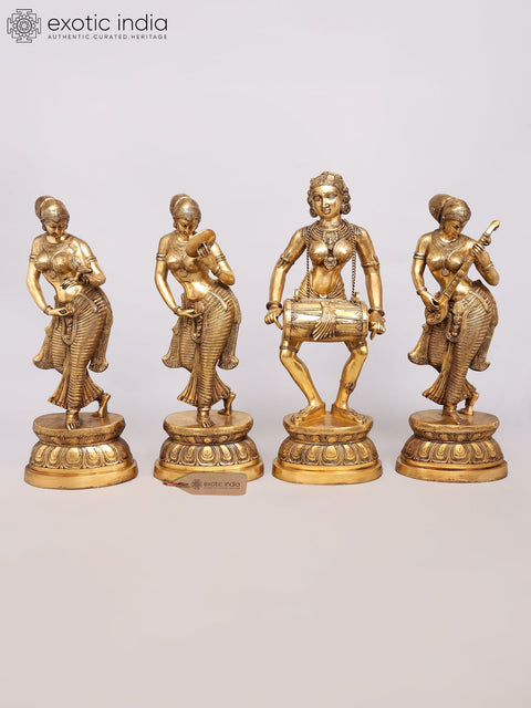 39" Elegant Brass Classical Dancers & Musicians | Cultural Decor Set of Four Statues