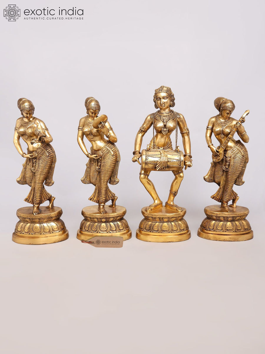 39" Brass Classical Dancers and Musicians Statue Set for Home Decor