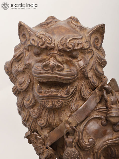 24" Chinese Guardian Lion (Foo Dog) Statue in Brass