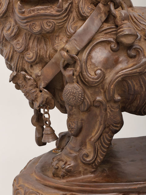 24" Chinese Guardian Lion (Foo Dog) Statue in Brass