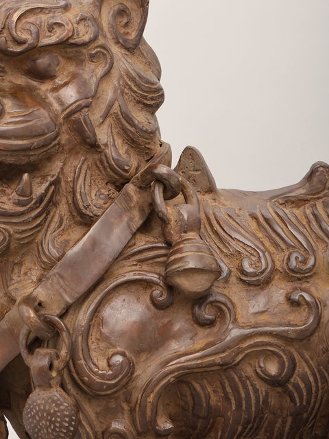 24" Chinese Guardian Lion (Foo Dog) Statue in Brass