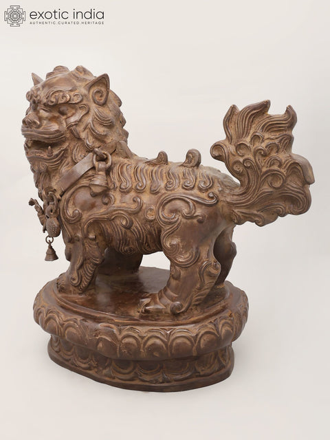 24" Chinese Guardian Lion (Foo Dog) Statue in Brass