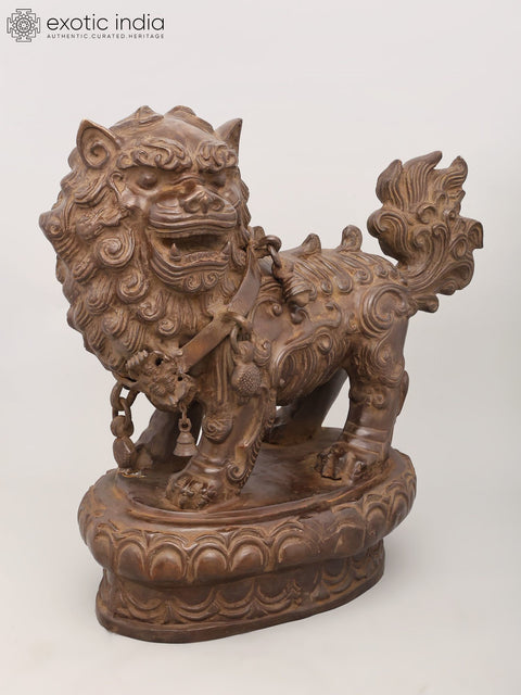 24" Chinese Guardian Lion (Foo Dog) Statue in Brass