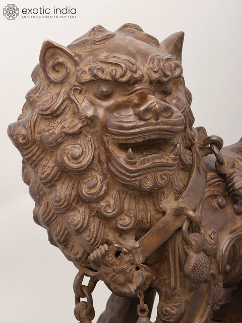 24" Chinese Guardian Lion (Foo Dog) Statue in Brass