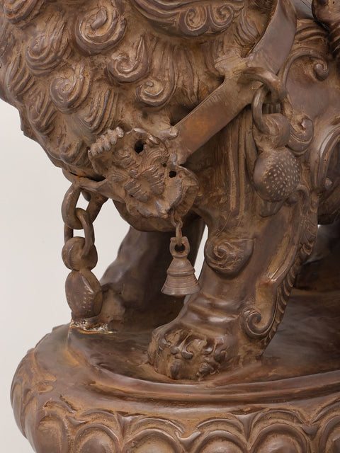 24" Chinese Guardian Lion (Foo Dog) Statue in Brass