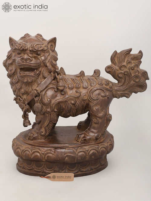 24" Brass Chinese Guardian Lion Foo Dog Statue Handmade
