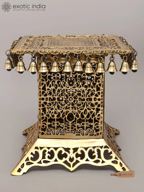Designer Brass Chowki Pedestal Statue with Dangling Bells