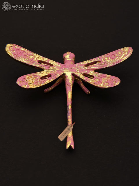4" Handcrafted Brass Pink & Gold Dragonfly | Wall Decor