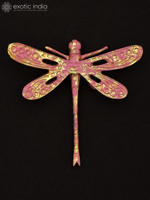 4" Handcrafted Brass Pink & Gold Dragonfly | Wall Decor